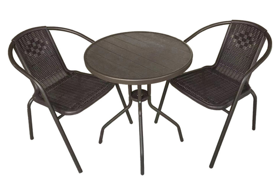 3 ชุดโต๊ะโพลีวูดสวนและเก้าอี้หวาย PP ซ้อน Bistro