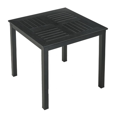 โต๊ะอลูมิเนียมทรงเหลี่ยมกลางแจ้ง 80 ซม. ท็อปไม้ปาร์เก้พลาสติกสีดำ