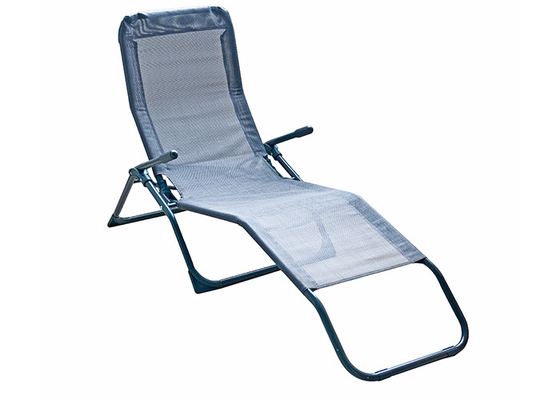 เก้าอี้อาบแดดพับได้ท่อเหล็กเก้าอี้เลานจ์ชายหาดกลางแจ้ง